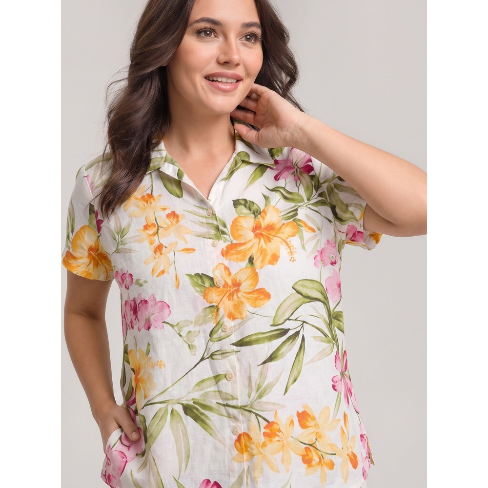 Tommy Bahama Oasis Garden Linen Floral Shirt L 12/14 Tropical Pink Orange NWT